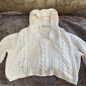 Sunday Stevens Chenille Cable Knit Sweater Ivory